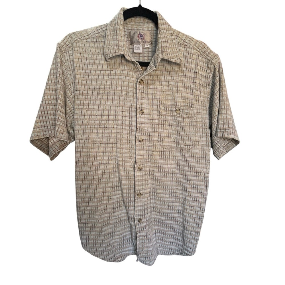 Territory‎ Ahead Sz M Short Sleeve Button Down Shirt Plaid Textured Outdoors